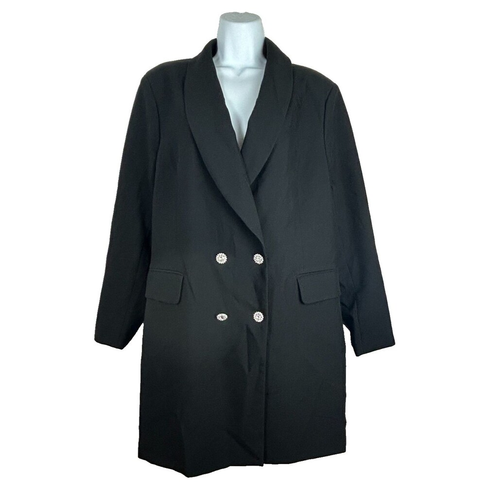 Vera Moda Curve Double Breasted Black Coat Dress Rhinestone Buttons 16 NWT
